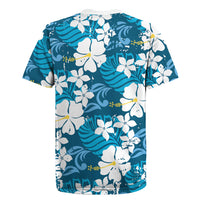 Blue Hawaiian Hibiscus Monstera Rugby Jersey Grunge Stylized