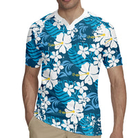 Blue Hawaiian Hibiscus Monstera Rugby Jersey Grunge Stylized