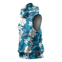 Blue Hawaiian Hibiscus Monstera Sleeveless Hoodie Grunge Stylized LT01 - Polynesian Pride