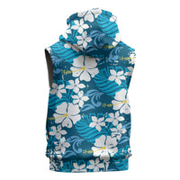 Blue Hawaiian Hibiscus Monstera Sleeveless Zip Hoodie Grunge Stylized LT01 - Polynesian Pride