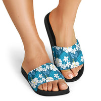 Blue Hawaiian Hibiscus Monstera Slide Sandals Grunge Stylized LT01 - Polynesian Pride