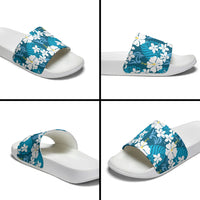 Blue Hawaiian Hibiscus Monstera Slide Sandals Grunge Stylized LT01 - Polynesian Pride