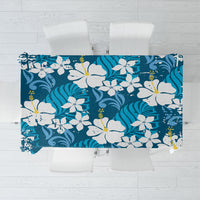 Blue Hawaiian Hibiscus Monstera Tablecloth Grunge Stylized