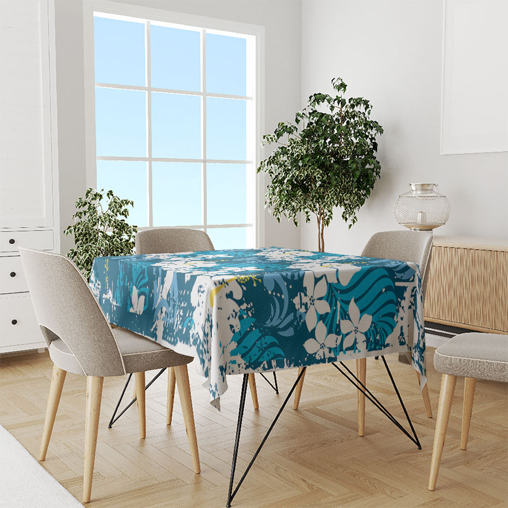 Blue Hawaiian Hibiscus Monstera Tablecloth Grunge Stylized