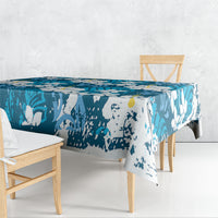 Blue Hawaiian Hibiscus Monstera Tablecloth Grunge Stylized