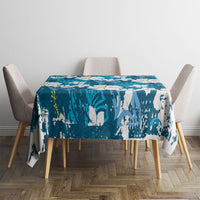 Blue Hawaiian Hibiscus Monstera Tablecloth Grunge Stylized