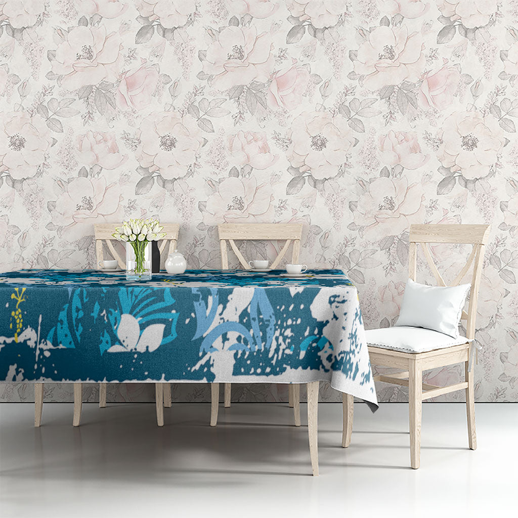 Blue Hawaiian Hibiscus Monstera Tablecloth Grunge Stylized