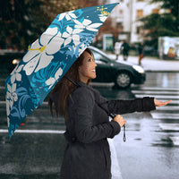 Blue Hawaiian Hibiscus Monstera Umbrella Grunge Stylized