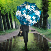 Blue Hawaiian Hibiscus Monstera Umbrella Grunge Stylized