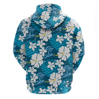 Blue Hawaiian Hibiscus Monstera Zip Hoodie Grunge Stylized LT01 - Polynesian Pride