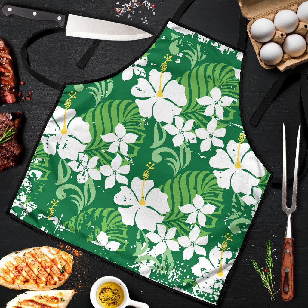 Green Hawaiian Hibiscus Monstera Apron Grunge Stylized