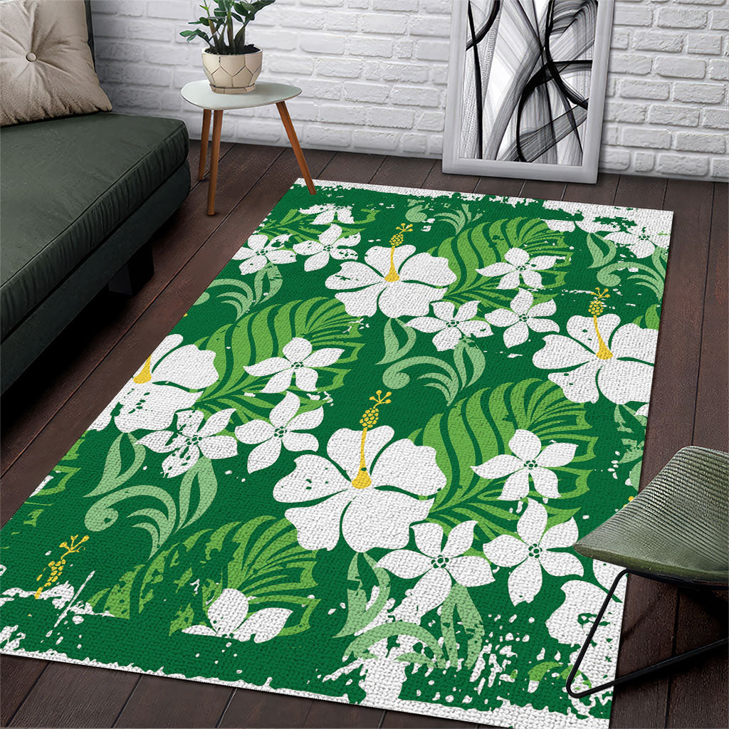 Green Hawaiian Hibiscus Monstera Area Rug Grunge Stylized LT01 Green - Polynesian Pride