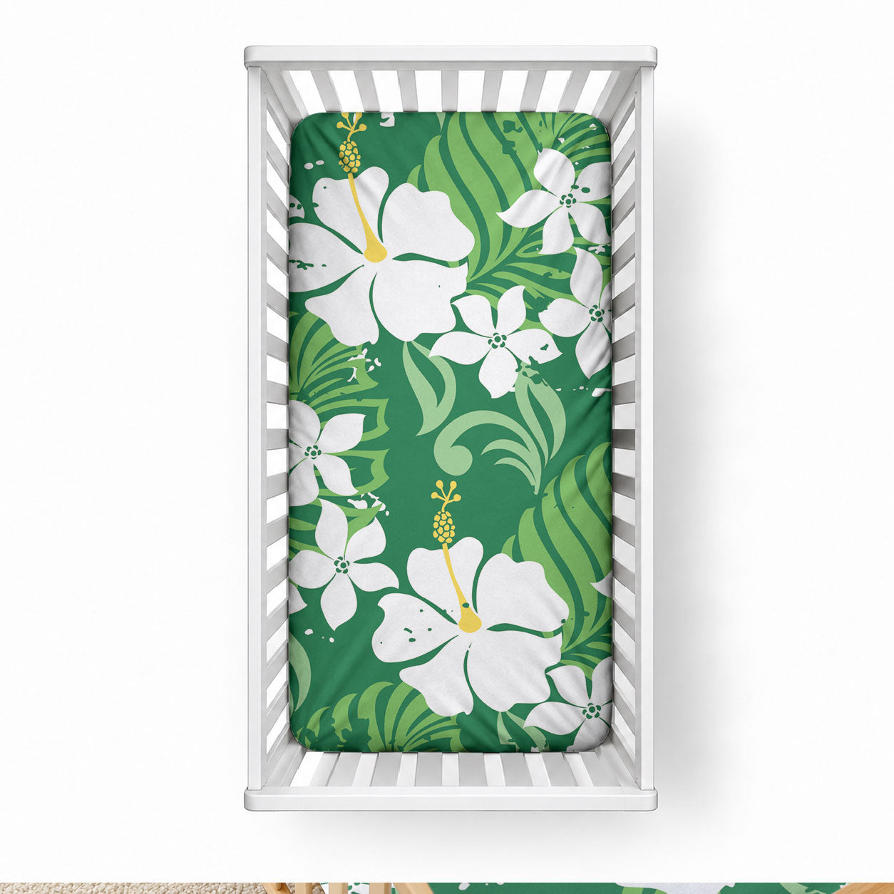 Green Hawaiian Hibiscus Monstera Baby Bed Cover Grunge Stylized LT01 28 × 52 in Green - Polynesian Pride