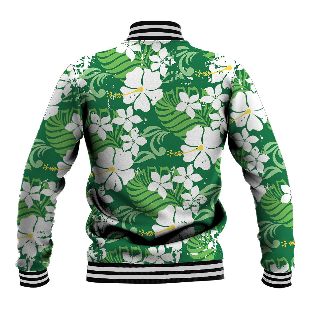 Green Hawaiian Hibiscus Monstera Baseball Jacket Grunge Stylized LT01 - Polynesian Pride