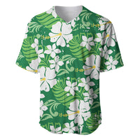 Green Hawaiian Hibiscus Monstera Baseball Jersey Grunge Stylized
