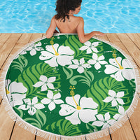 Green Hawaiian Hibiscus Monstera Beach Blanket Grunge Stylized LT01 - Polynesian Pride