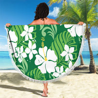 Green Hawaiian Hibiscus Monstera Beach Blanket Grunge Stylized LT01 - Polynesian Pride