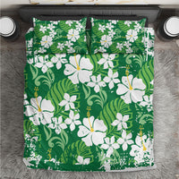 Green Hawaiian Hibiscus Monstera Bedding Set Grunge Stylized LT01 Green - Polynesian Pride