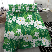 Green Hawaiian Hibiscus Monstera Bedding Set Grunge Stylized LT01 - Polynesian Pride