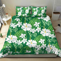 Green Hawaiian Hibiscus Monstera Bedding Set Grunge Stylized LT01 - Polynesian Pride