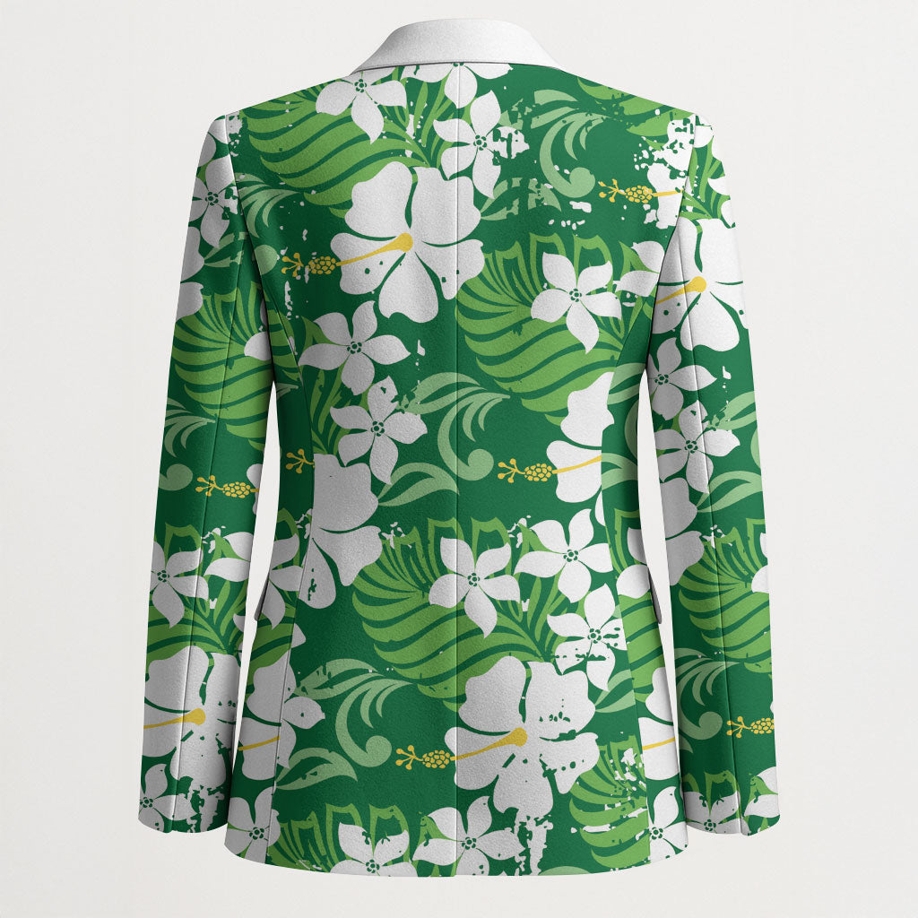 Green Hawaiian Hibiscus Monstera Blazer Grunge Stylized