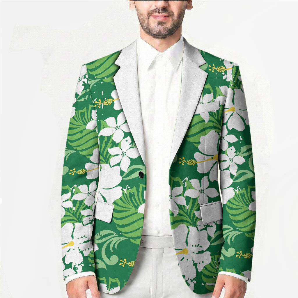 Green Hawaiian Hibiscus Monstera Blazer Grunge Stylized