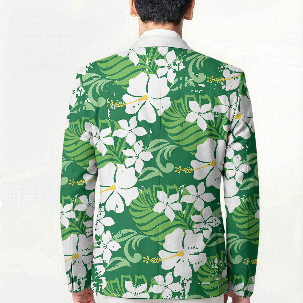 Green Hawaiian Hibiscus Monstera Blazer Grunge Stylized