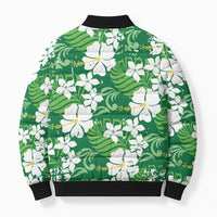 Green Hawaiian Hibiscus Monstera Bomber Puffer Jacket Grunge Stylized LT01 - Polynesian Pride