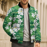 Green Hawaiian Hibiscus Monstera Bomber Puffer Jacket Grunge Stylized LT01 - Polynesian Pride