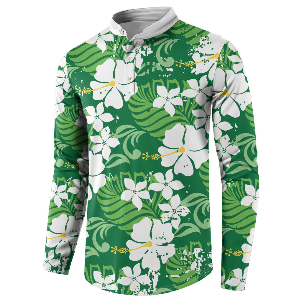 Green Hawaiian Hibiscus Monstera Button Sweatshirt Grunge Stylized