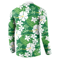 Green Hawaiian Hibiscus Monstera Button Sweatshirt Grunge Stylized