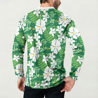 Green Hawaiian Hibiscus Monstera Button Sweatshirt Grunge Stylized