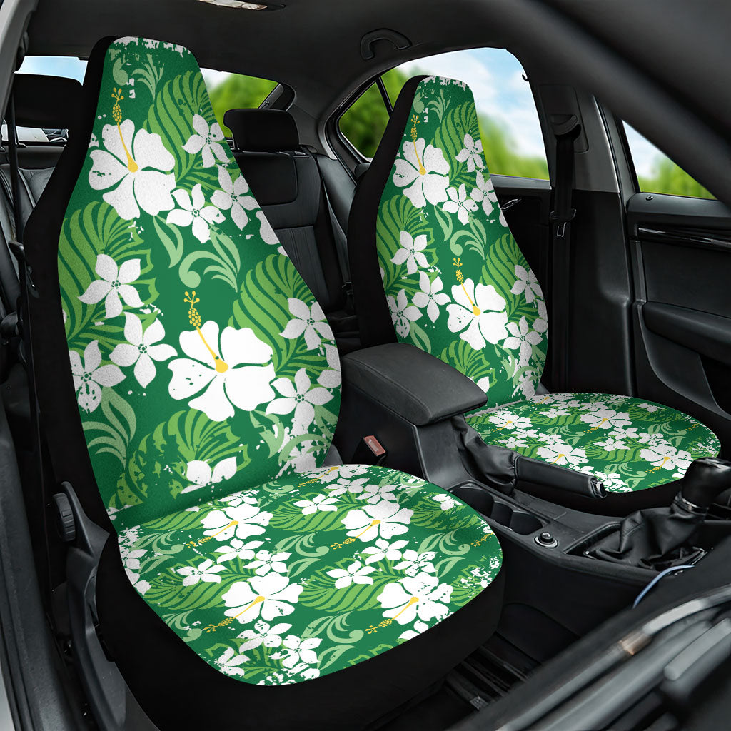 Green Hawaiian Hibiscus Monstera Car Seat Cover Grunge Stylized