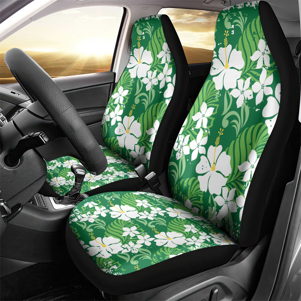 Green Hawaiian Hibiscus Monstera Car Seat Cover Grunge Stylized LT01 - Polynesian Pride