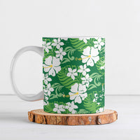 Green Hawaiian Hibiscus Monstera Ceramic Mug Grunge Stylized
