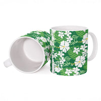 Green Hawaiian Hibiscus Monstera Ceramic Mug Grunge Stylized