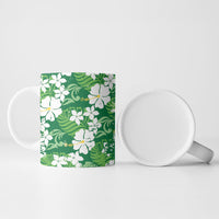 Green Hawaiian Hibiscus Monstera Ceramic Mug Grunge Stylized