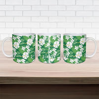 Green Hawaiian Hibiscus Monstera Ceramic Mug Grunge Stylized