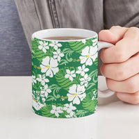 Green Hawaiian Hibiscus Monstera Ceramic Mug Grunge Stylized