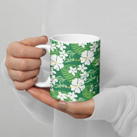 Green Hawaiian Hibiscus Monstera Ceramic Mug Grunge Stylized