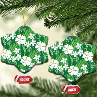 Green Hawaiian Hibiscus Monstera Ceramic Ornament Grunge Stylized LT01 Snow Flake Green - Polynesian Pride