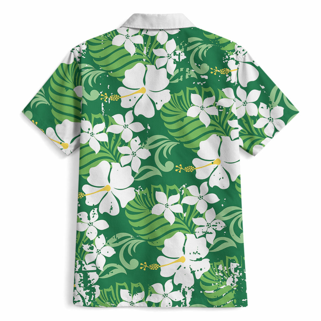 Green Hawaiian Hibiscus Monstera Hawaiian Shirt Grunge Stylized LT01 - Polynesian Pride