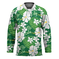 Green Hawaiian Hibiscus Monstera Hockey Jersey Grunge Stylized LT01 Unisex Green - Polynesian Pride