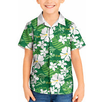 Green Hawaiian Hibiscus Monstera Kid Hawaiian Shirt Grunge Stylized LT01 Kid Green - Polynesian Pride