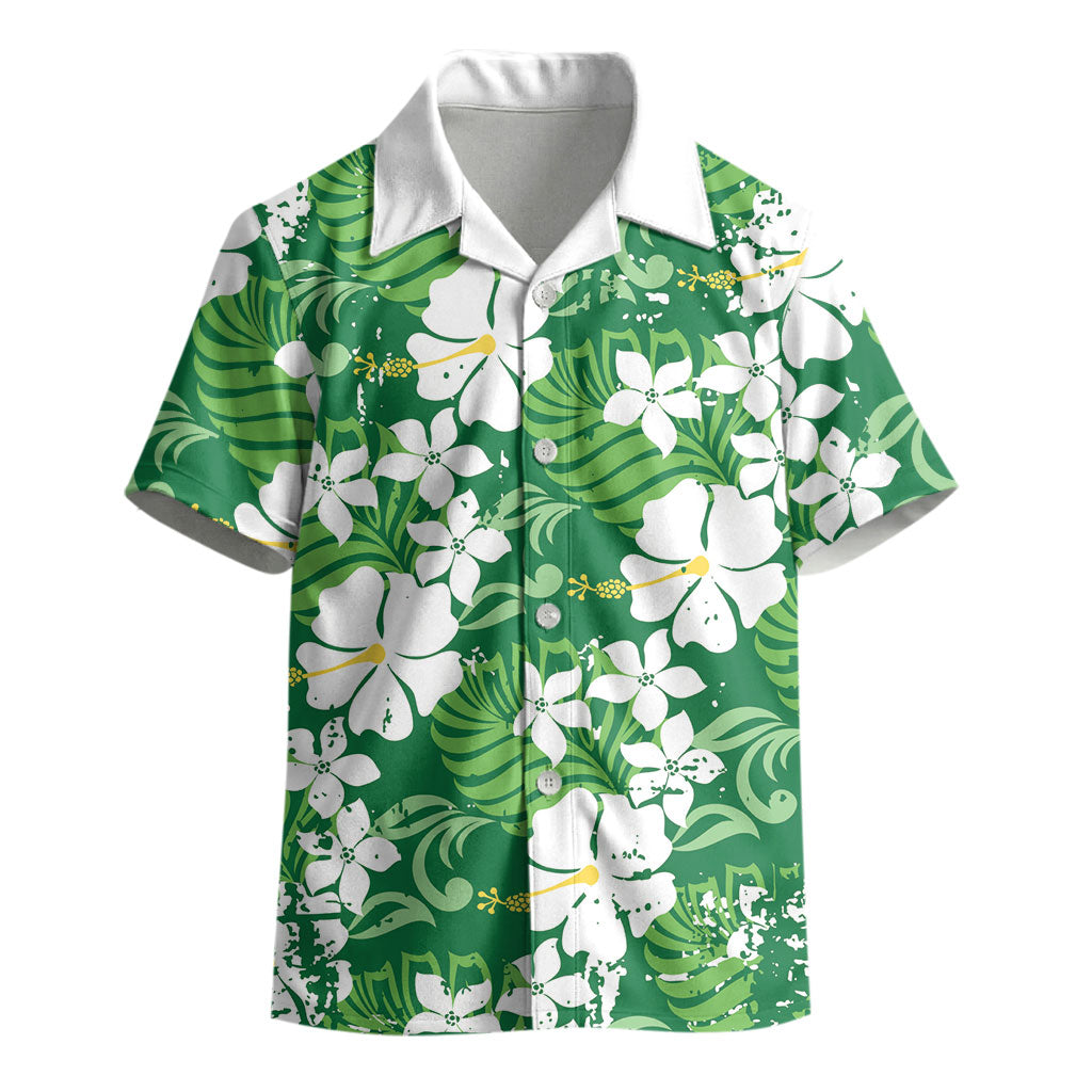 Green Hawaiian Hibiscus Monstera Kid Hawaiian Shirt Grunge Stylized LT01 - Polynesian Pride