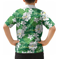 Green Hawaiian Hibiscus Monstera Kid Hawaiian Shirt Grunge Stylized LT01 - Polynesian Pride