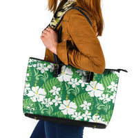 Green Hawaiian Hibiscus Monstera Leather Tote Bag Grunge Stylized LT01 Green - Polynesian Pride