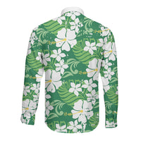 Green Hawaiian Hibiscus Monstera Long Sleeve Button Shirt Grunge Stylized LT01 - Polynesian Pride