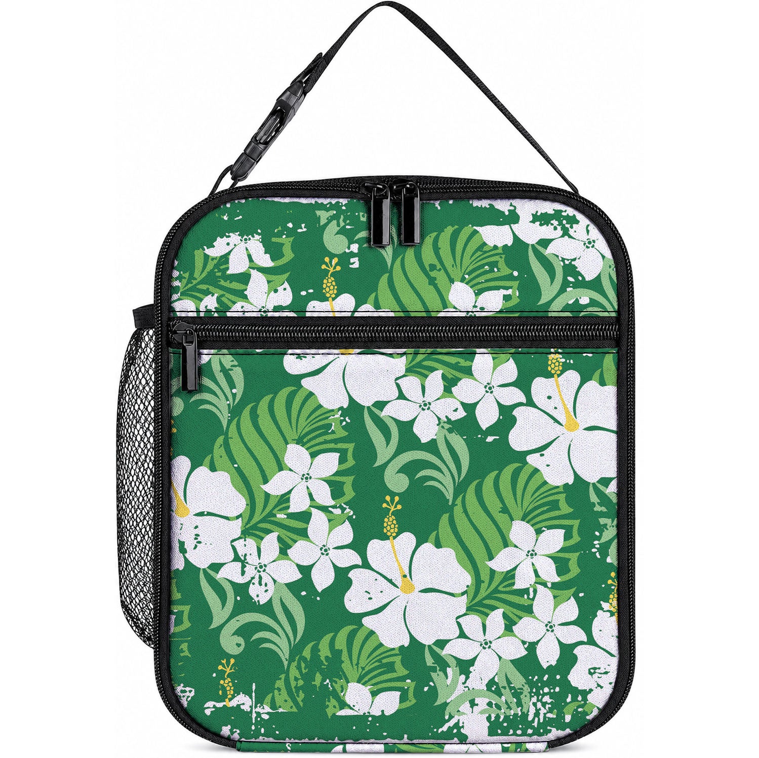Green Hawaiian Hibiscus Monstera Lunch Bag Grunge Stylized LT01 10.2 × 8.3 × 4.3 inch Green - Polynesian Pride