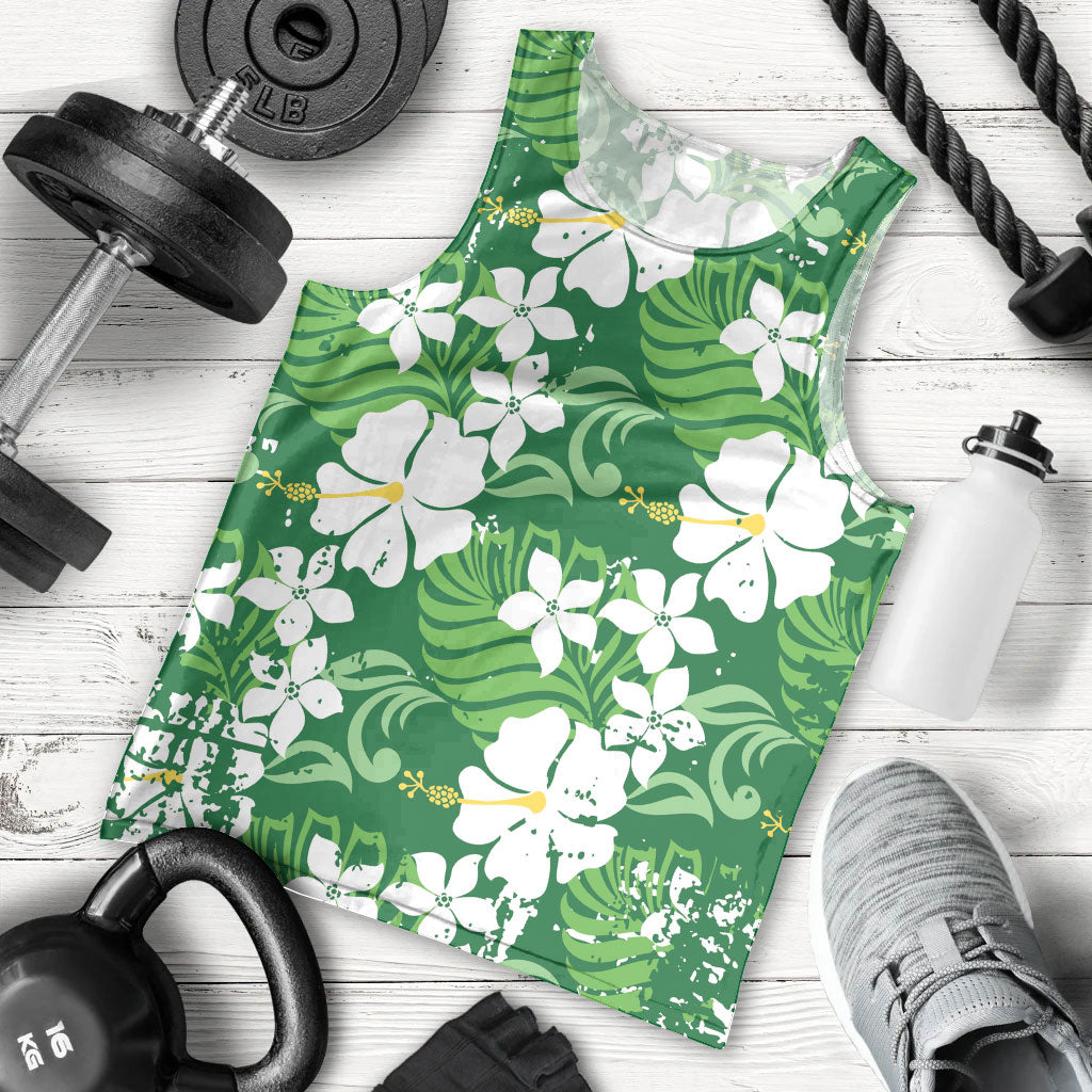 Green Hawaiian Hibiscus Monstera Men Tank Top Grunge Stylized LT01 - Polynesian Pride